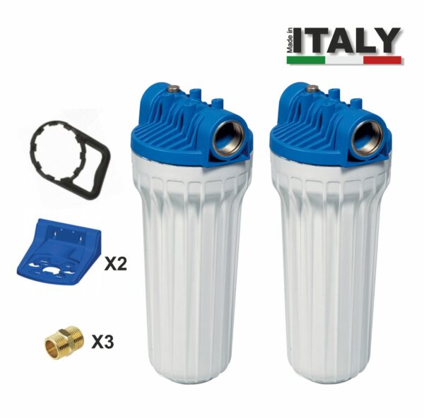 Δοχείο Φίλτρου νερού 1/2" με νίπελ Διπλό Made in Italy 10"