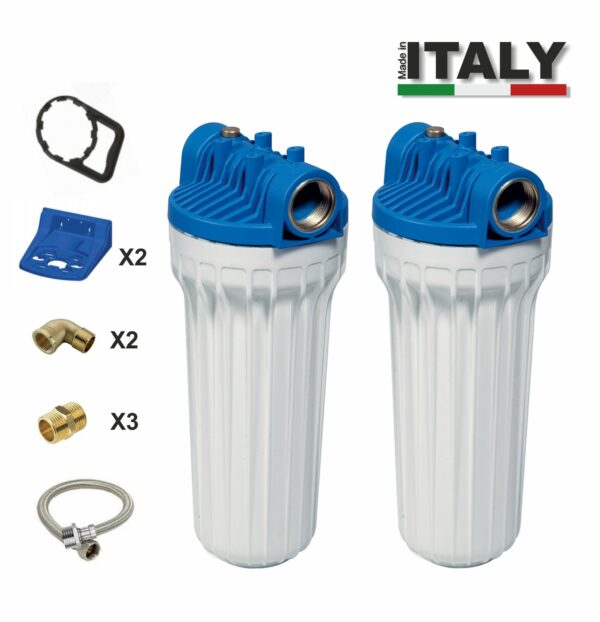 Δοχείο Φίλτρου νερού 1/2" με ορειχάλκινες γωνίες Διπλό Made in Italy 10"