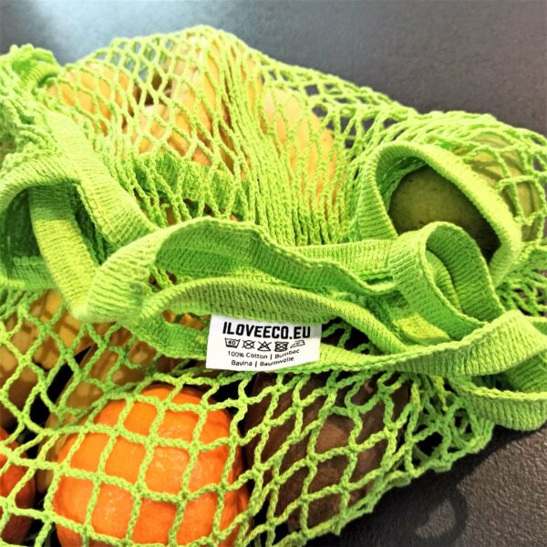 Τσάντα δίχτυ με μακριά λαβή από οργανικό βαμβάκι ILOVEECO - Πράσινη κοντινό πλάνο
